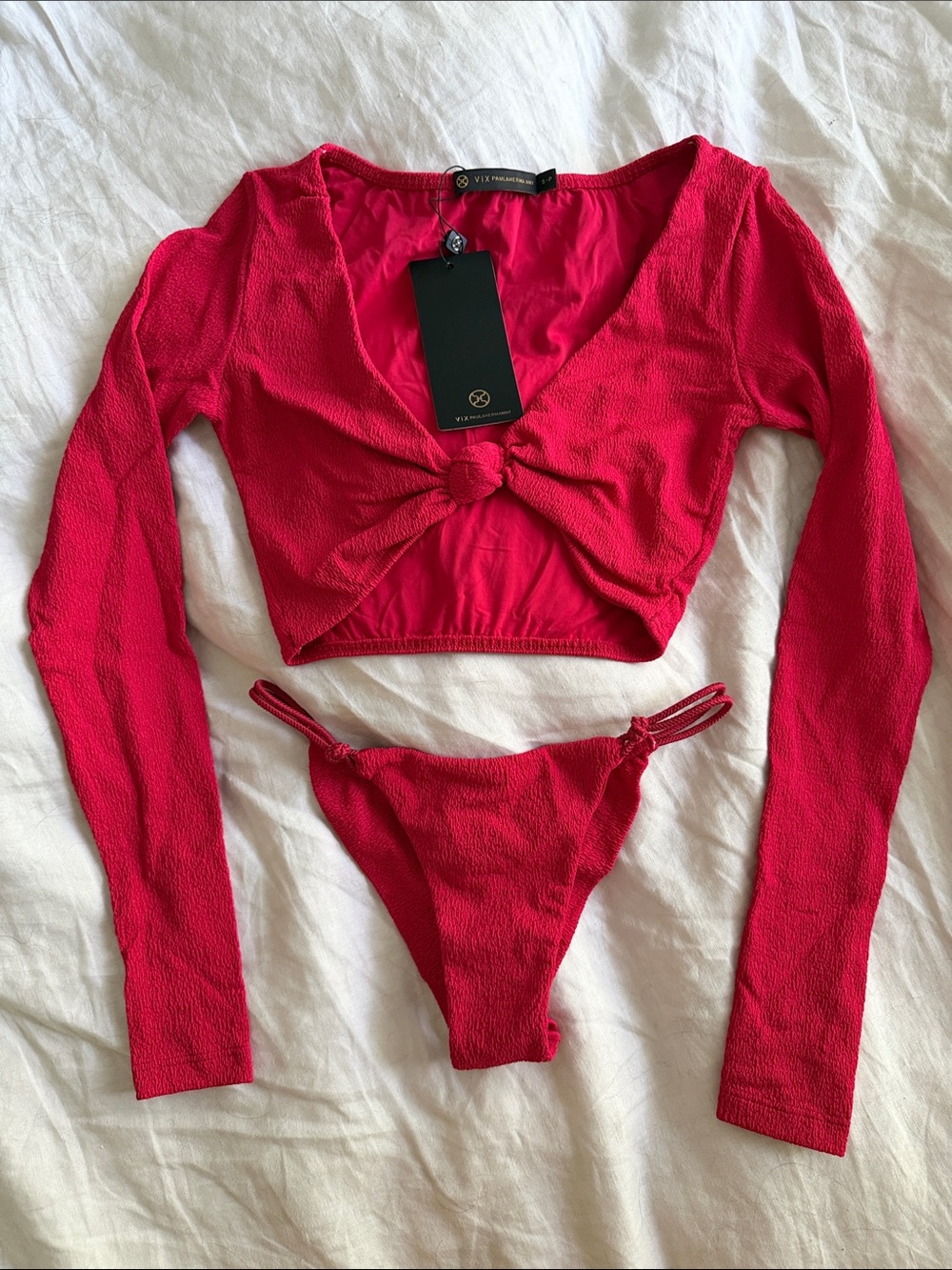 Vix Paula Hermanny- cherry Knot-Front Long Sleeve Bikini Set- size Small - NWT